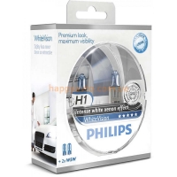 Автолампа Philips H1 WhiteVision +60%, 4300K, 2шт (12258WHVSM)